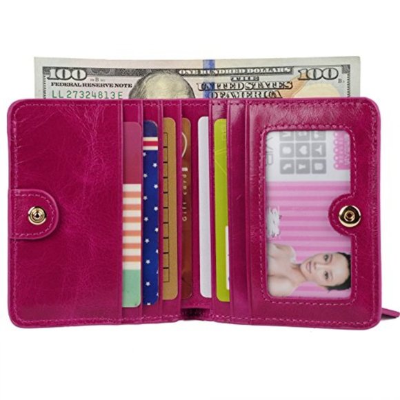 SMALL PURPLE LEATHER CARD AND CASH BIFOLD WALLET - Picture 2 of 5